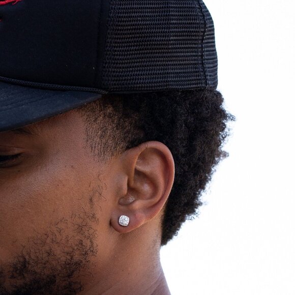 White Gold 925 Sterling Silver Small 3D Cube Square Cluster Stud Earrings - Picture 3 of 5